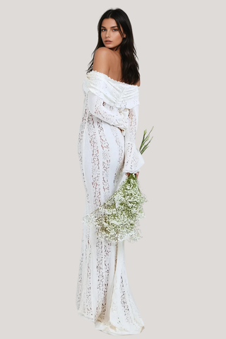 Ethereal Lace Off-Shoulder Maxi Dress